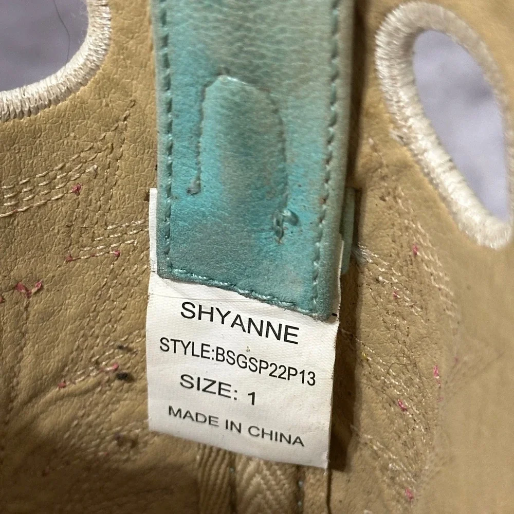 Shyanne Ceci Western Boots Kids Size 1 Brown Blue Leather Cowboy Pull Holes